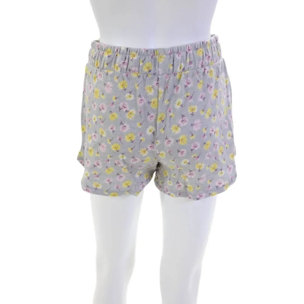 Emerson Road Womens Floral Short Sleeve Sleepwear Top + Shorts Set Gray Size S